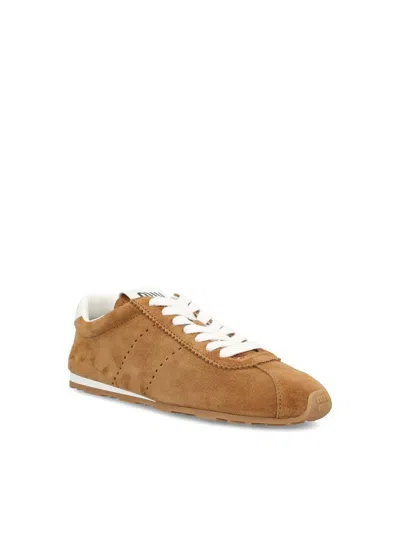 Miu Miu Women Plume Low-top Suede Sneakers In Brown
