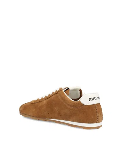 Miu Miu Women Plume Low-top Suede Sneakers In Brown