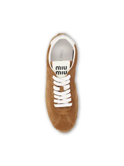 Miu Miu Women Plume Low-top Suede Sneakers In Brown