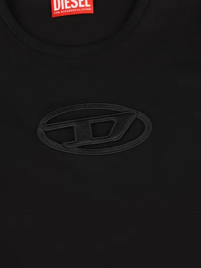 Diesel T-angie Black Crewneck T-shirt With Oval D Logo Embroidery On The Front In Cotton Stretch Woman