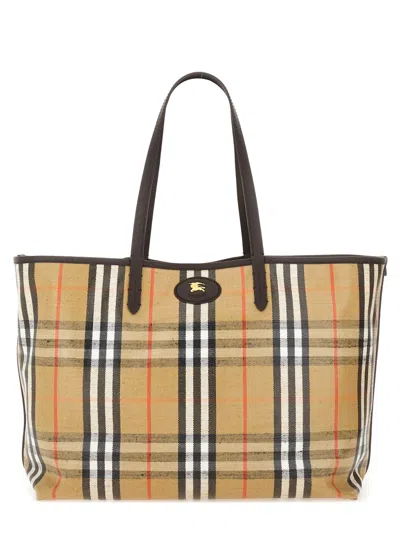 Burberry Womens Highlands Medium Cotton-blend Tote Bag Sand