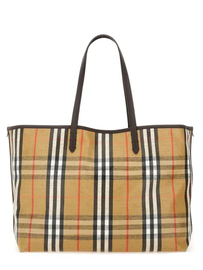 Burberry Womens Highlands Medium Cotton-blend Tote Bag Sand