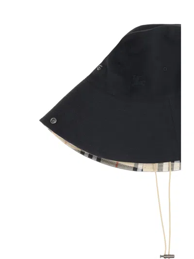Burberry Check Brim Gabardine Bucket Hat In Black