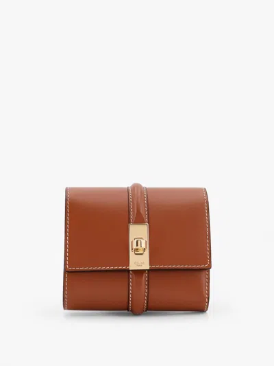 Celine Women Small Trifold Leather Wallet In Brown