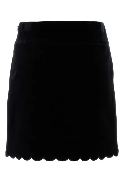Chloé Velvet Scallop-rimmed Mini Skirt In Black