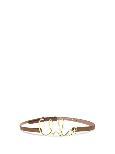 Chloé Womens Chloe Script-hardware Leather Belt Clay Brown In Brown