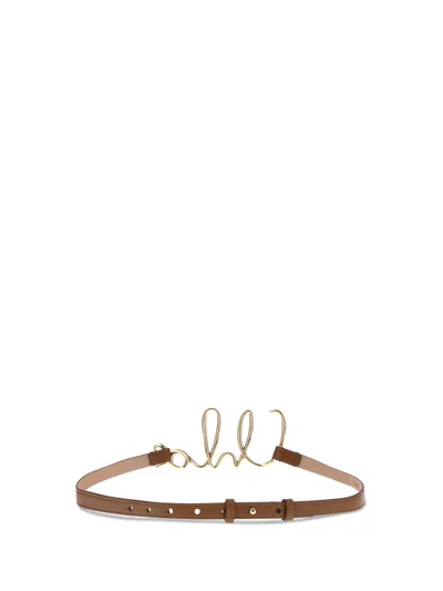 Chloé Womens Chloe Script-hardware Leather Belt Clay Brown In Brown