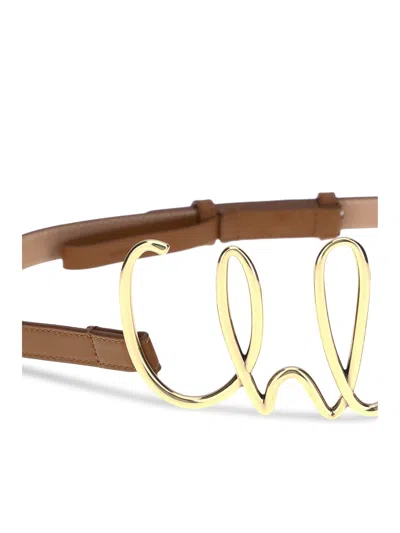 Chloé Womens Chloe Script-hardware Leather Belt Clay Brown In Brown
