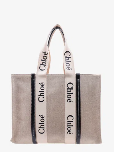 Chloé Chloe' Women Linen Shoulder Bag With Logo Print. This Bag Is Made With Lower Environmental Impact Ma