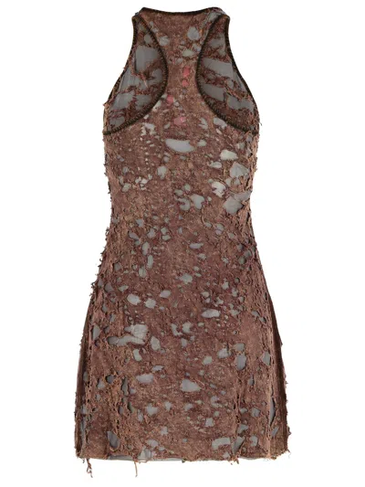 Diesel Distressed Look Cotton Blend Dress In Brown