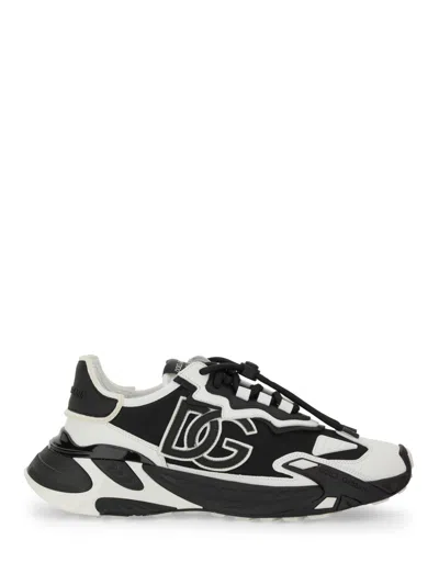 Dolce & Gabbana Panelled Leather Sneakers With Iconic Logo Patch In Black