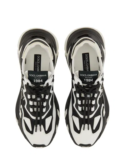 Dolce & Gabbana Panelled Leather Sneakers With Iconic Logo Patch In Black