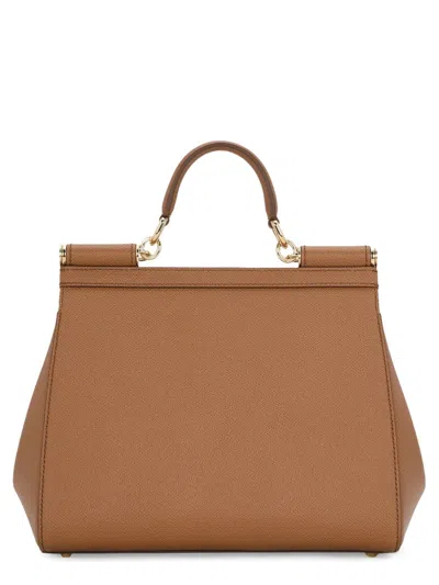 Dolce & Gabbana Large Sicily Top Handle Bag In Dauphine Leather In Brown