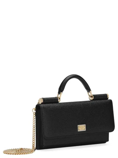 Dolce & Gabbana Textured Calfskin Mini Bag With Gold-tone Hardware In Black