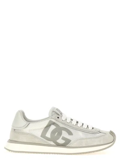 Dolce & Gabbana White Leather Low-top Sneakers With Dg Logo In Gray