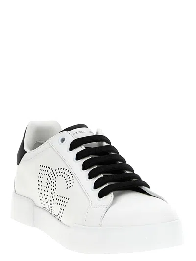 Dolce & Gabbana 'portofino Light' White Sneakers With Perforated Logo On The Side And Logo Patch On The Tongue