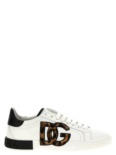 Dolce & Gabbana Women White Low Top Sneaker With Animal-motif Logo In Leather Woman In Multi