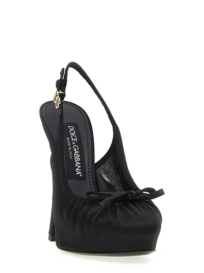 Dolce & Gabbana 105mm Satin Platform Slingback Heels In Black