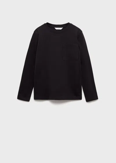 Mango Long-sleeved T-shirt With Pocket Black In Black