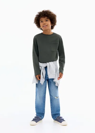 Mango Long-sleeved T-shirt With Pocket Dark Green In Green