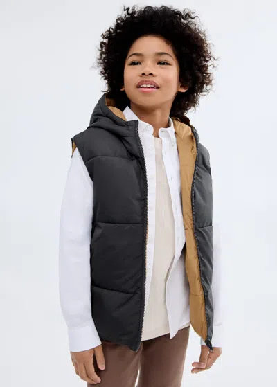 Mango Waterproof Reversible Gilet Charcoal In Black