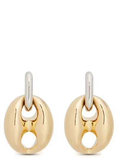 Rabanne Silver And Gold Xtra Eight Dang Earrings With Pressure Closure In Brass And Aluminum Woman