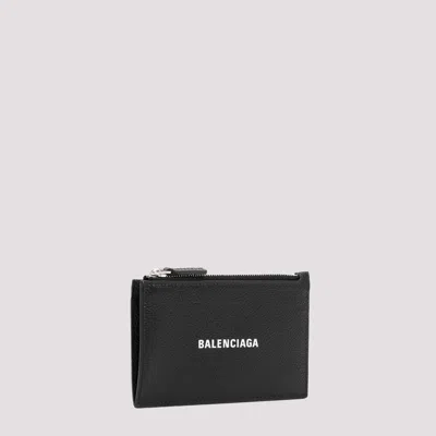 Balenciaga Black Leather Wallet With Logo In Black