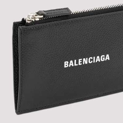 Balenciaga Black Leather Wallet With Logo In Black