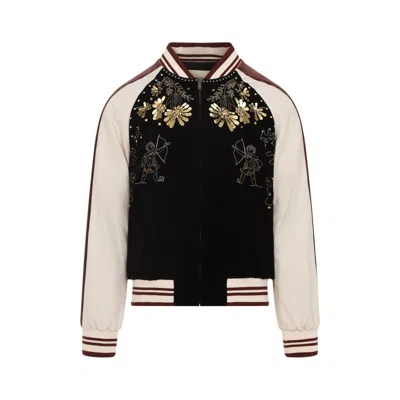 Valentino Sequin And Bead-embellished Velvet Bomber Jacket In Multi