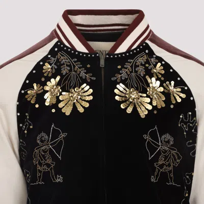 Valentino Sequin And Bead-embellished Velvet Bomber Jacket In Multi