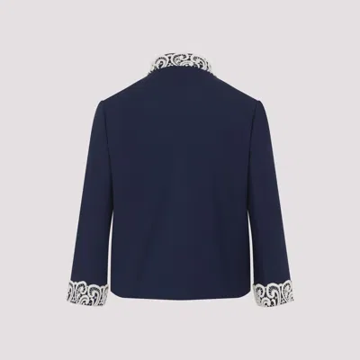 Valentino Lace-insert Virgin Wool Jacket In Blue