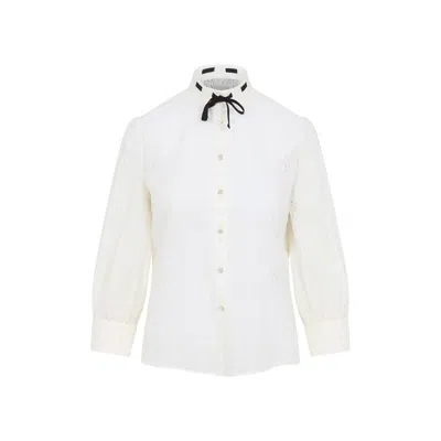 Valentino Daisy Polka-dot Sangallo Button-down Shirt In Neutral