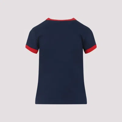 Valentino Crew Neck Cotton T-shirt With Contrast Trim In Blue