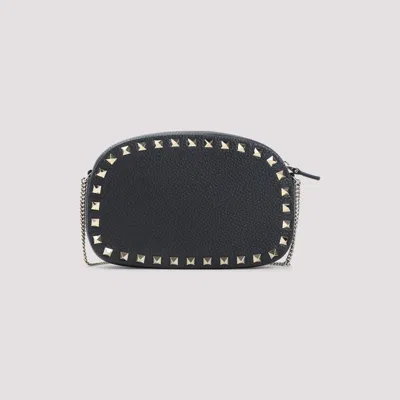 Valentino Garavani Black Calf Leather Rockstud Mini Bag In Black