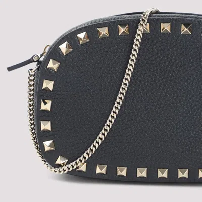 Valentino Garavani Black Calf Leather Rockstud Mini Bag In Black