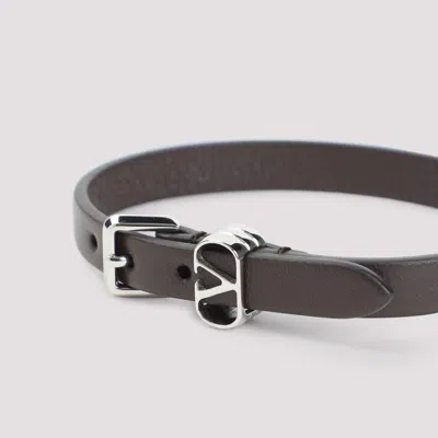 Valentino Ovalette Leather Bracelet In Burgundy