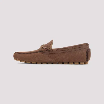 Valentino Loafers With Rubber Sole And Topstitching In Brown