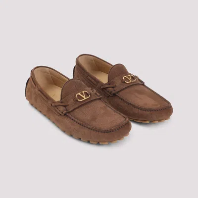 Valentino Loafers With Rubber Sole And Topstitching In Brown