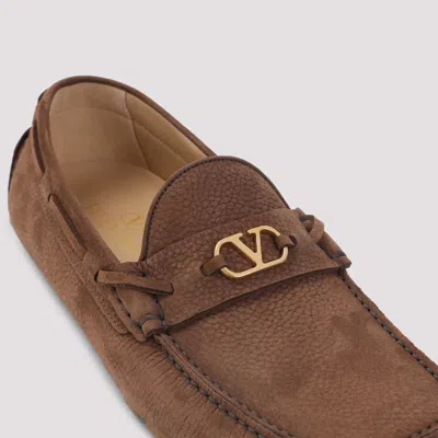 Valentino Loafers With Rubber Sole And Topstitching In Brown