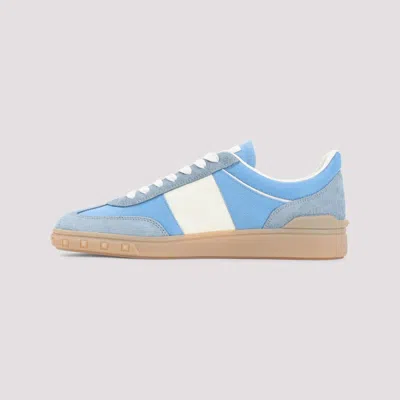 Valentino Garavani Upvillage Low Top Trainer In Crust Leather And Nylon In Blue