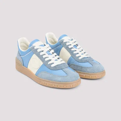 Valentino Garavani Upvillage Low Top Trainer In Crust Leather And Nylon In Blue