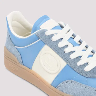 Valentino Garavani Upvillage Low Top Trainer In Crust Leather And Nylon In Blue