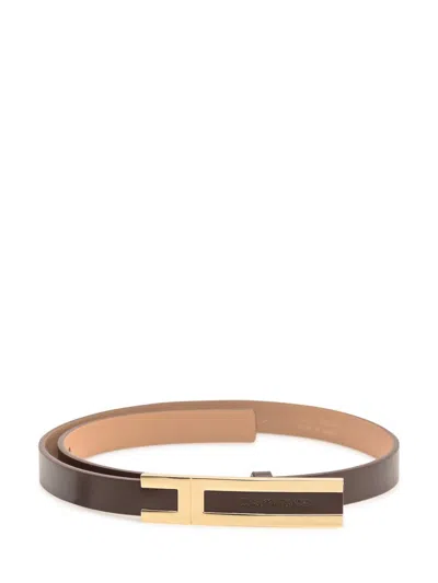 Elisabetta Franchi Gold-plaque Leather Belt In Brown