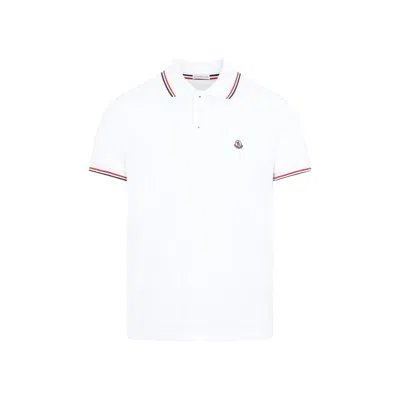 Moncler Classic White Cotton Polo With Signature Tri-color Trim