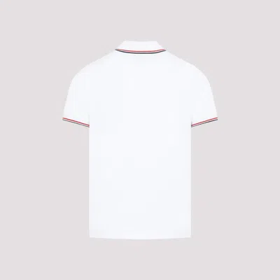Moncler Classic White Cotton Polo With Signature Tri-color Trim