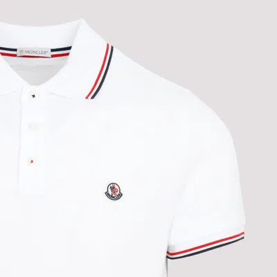 Moncler Classic White Cotton Polo With Signature Tri-color Trim