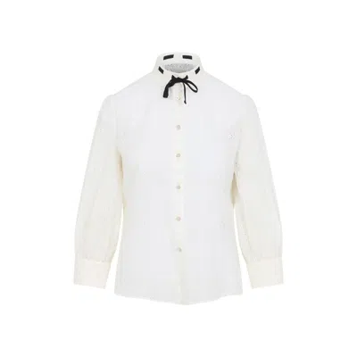 Valentino Daisy Polka-dot Sangallo Button-down Shirt In Neutral