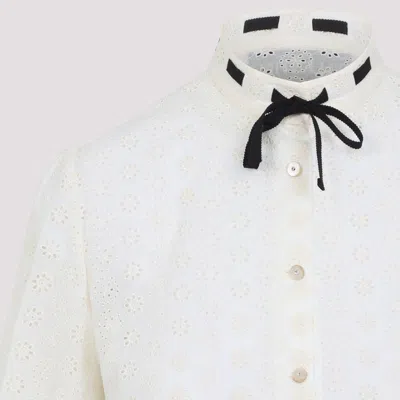 Valentino Daisy Polka-dot Sangallo Button-down Shirt In Neutral