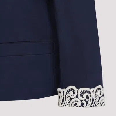 Valentino Lace-insert Virgin Wool Jacket In Blue
