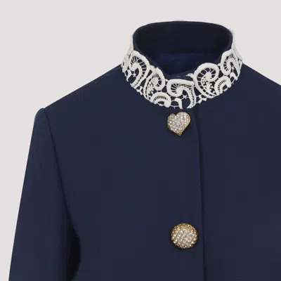 Valentino Lace-insert Virgin Wool Jacket In Blue